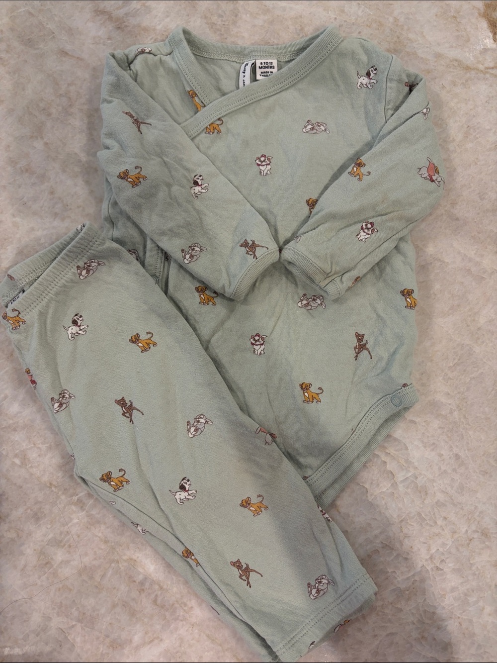 Janie and Jack DISNEY Sage Green Puppy Print Matching Set 6-12 month